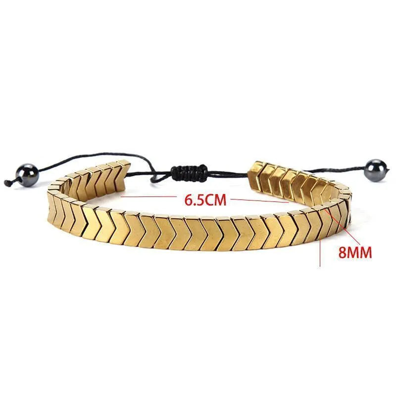 Men Adjustable Crystal Bracelet Black Golden