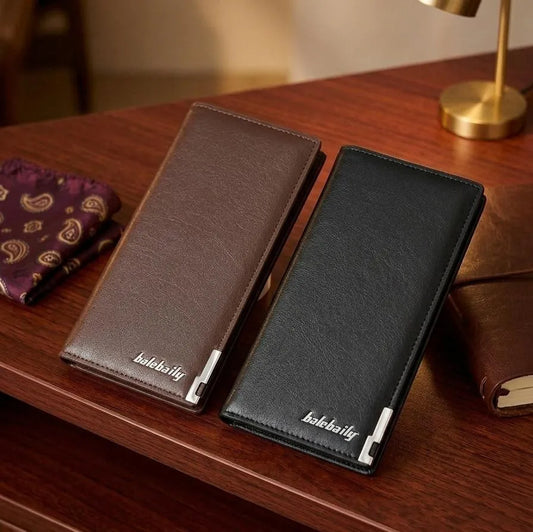 Unisex PU Leather Long Wallet with 6 Pockets Black Brown
