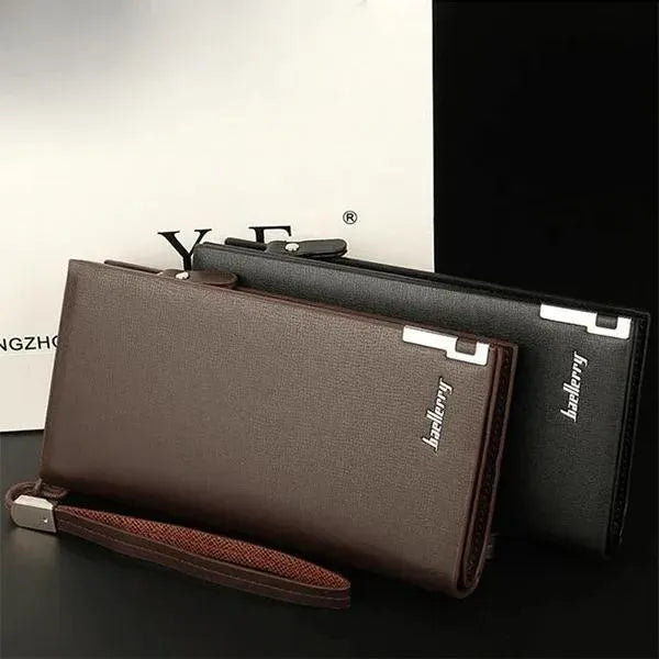 Unisex PU Leather Long Wallet with 6 Pockets Black Brown