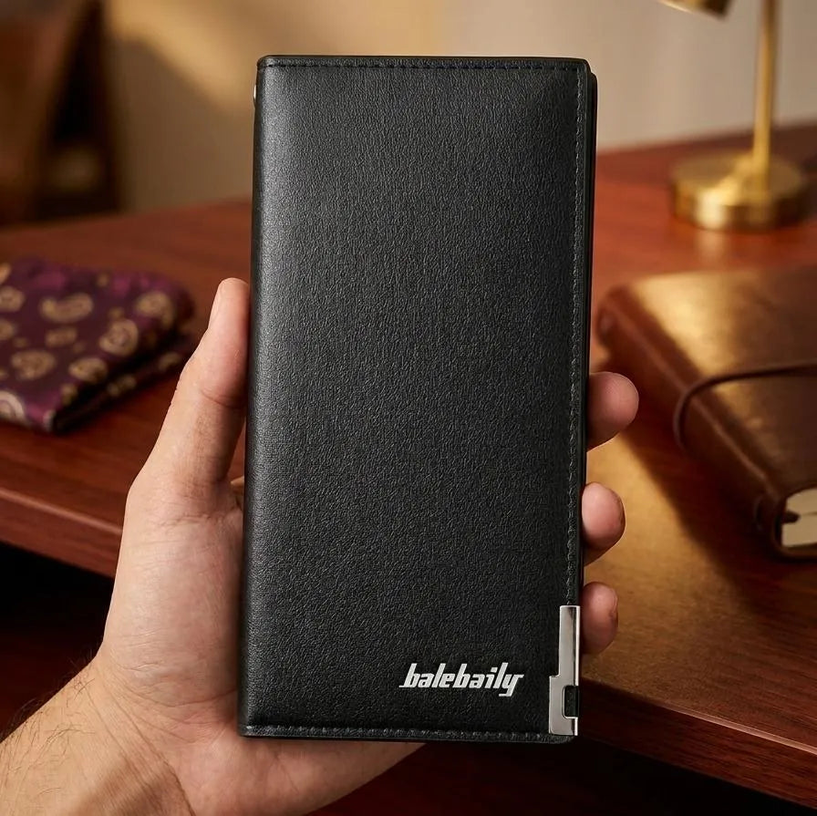Unisex PU Leather Long Wallet with 6 Pockets Black Brown
