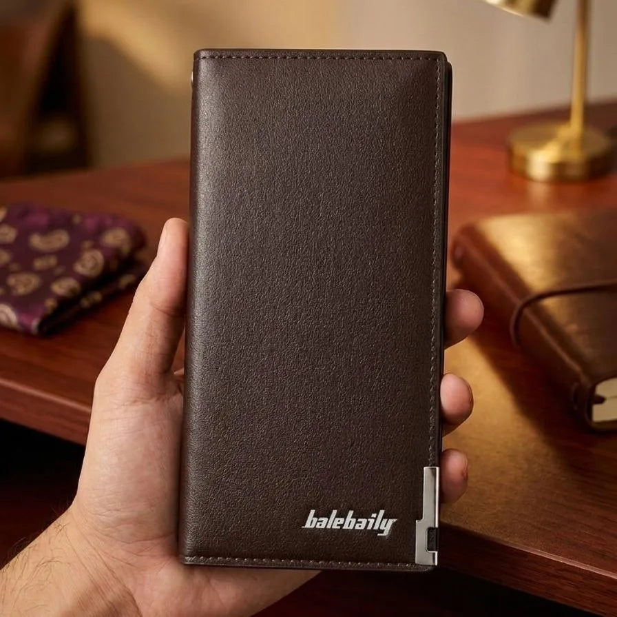 Unisex PU Leather Long Wallet with 6 Pockets Black Brown